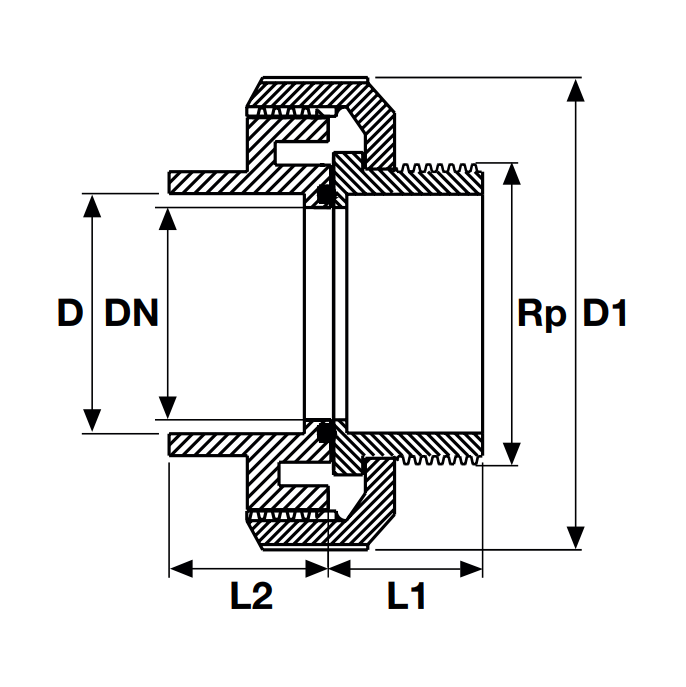 Муфта разъемная ПВХ переходная под клеевое соединение с наружной ...